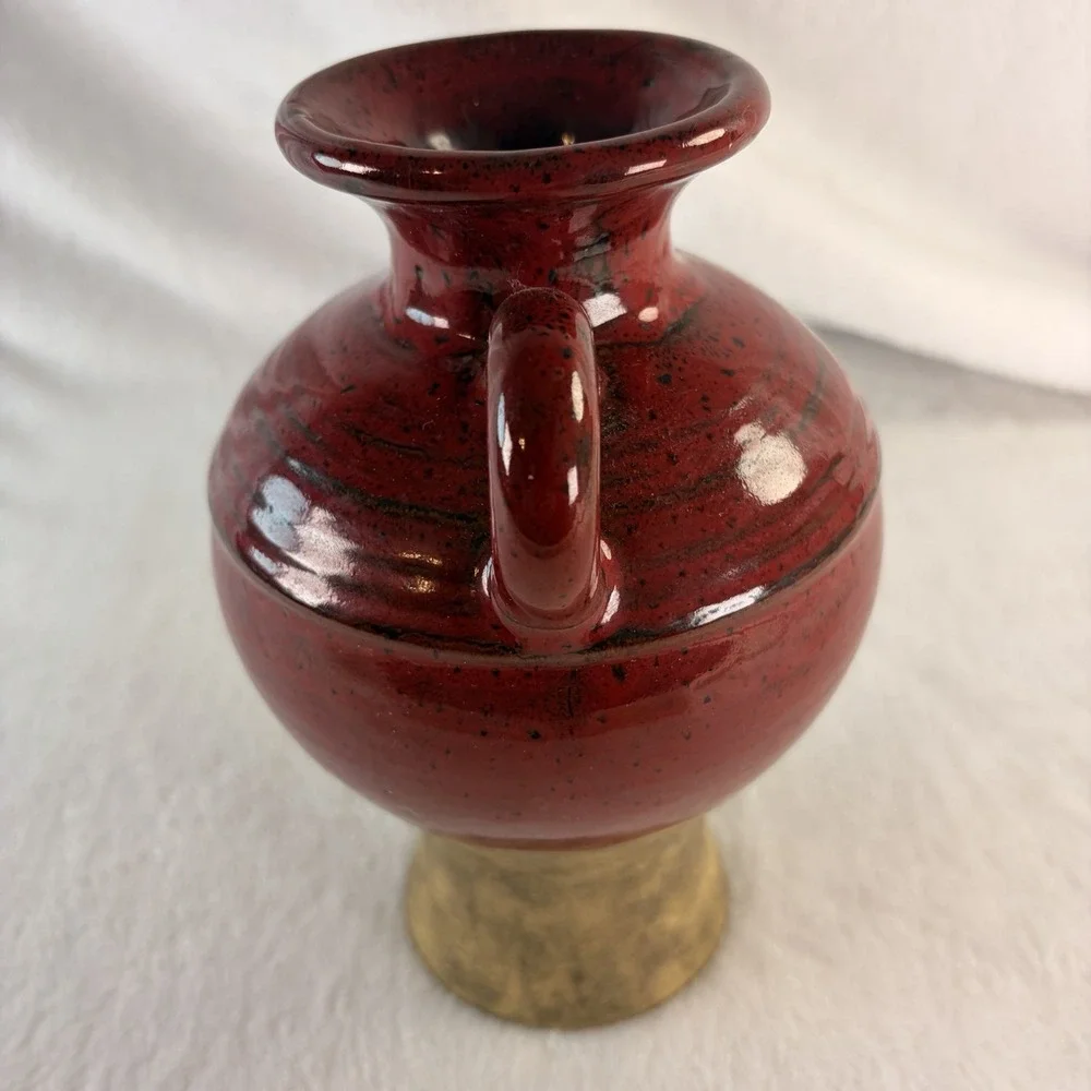 Retired Southern Living at Home Verona Red Olive Jar Vase Double Handle 7.5